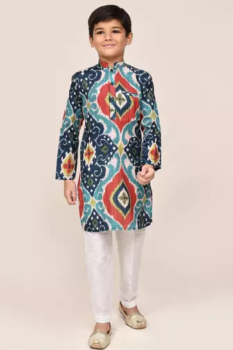 Kids boy multicolour pure cotton straight kurta pant set