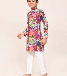 Kids boy multicolour cotton silk  straight kurta pant set