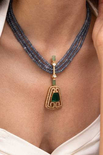 Gold plated blue stone necklace