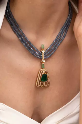 Gold plated blue stone necklace