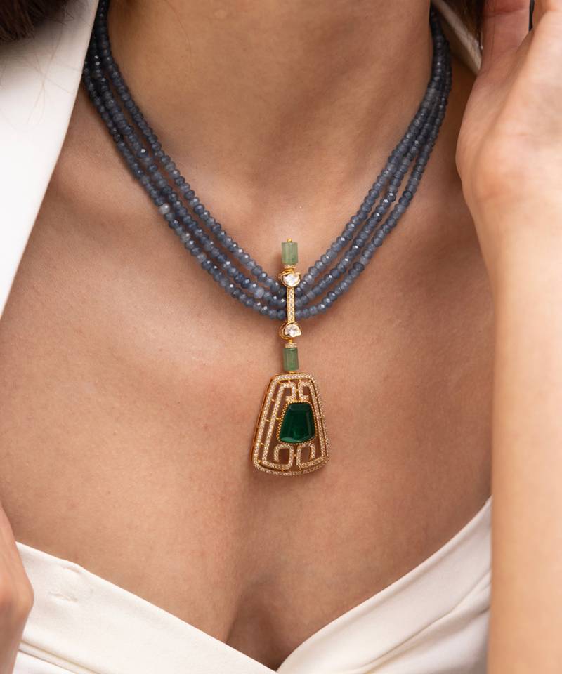 Gold plated blue stone necklace