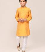 Kids boy yellow pure silk straight kurta pant set