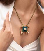 Gold plated blue stone kundan necklace