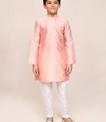 Kids boy peach silk straight kurta pant set