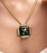 Gold plated green stone kundan necklace