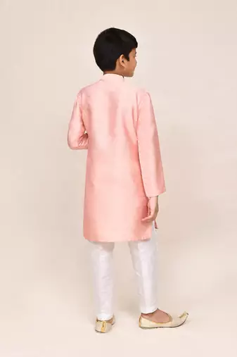 Kids boy peach silk blend straight kurta pant set