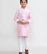 Kids boy pink cotton silk  straight kurta pant set