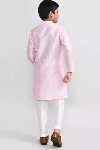 Kids boy pink cotton silk blend straight kurta pant set