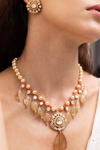 Gold plated multicolor stone kundan necklace set