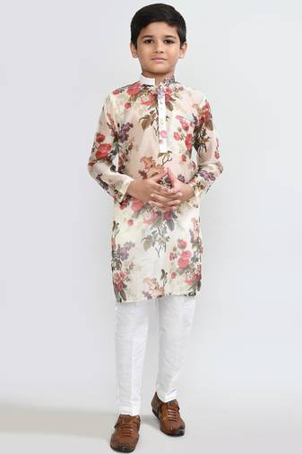 Kids boy musturd grorgette  straight kurta pant set