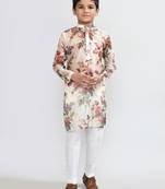 Kids boy musturd grorgette  straight kurta pant set
