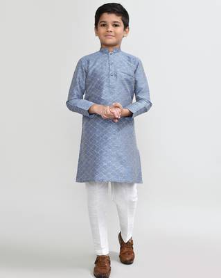 Kids boy blue Art silk straight kurta pant set 1