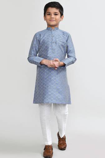 Kids boy blue art silk straight kurta pant set
