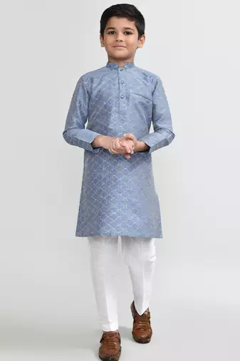 Kids boy blue art silk straight kurta pant set