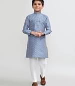 Kids boy blue art silk straight kurta pant set
