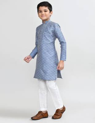 Kids boy blue Art silk straight kurta pant set 2