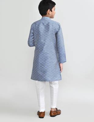 Kids boy blue Art silk straight kurta pant set 3