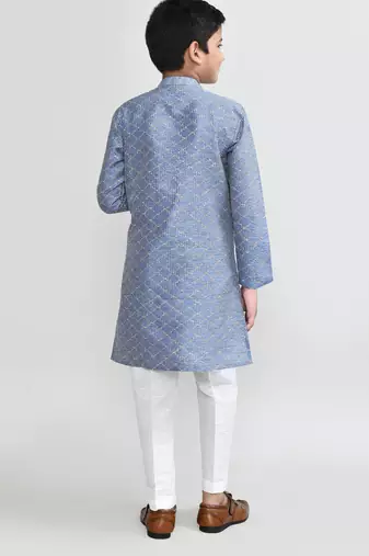Kids boy blue art silk straight kurta pant set