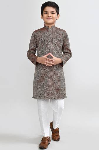 Kids boy maroon imported jacquard straight kurta pant set