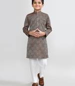 Kids boy maroon imported jacquard straight kurta pant set
