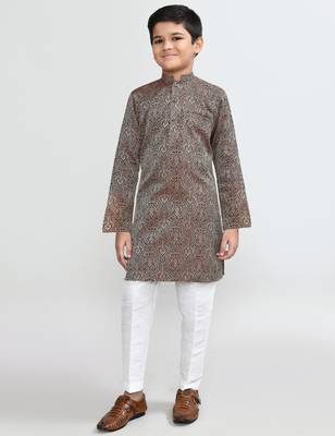 Kids boy maroon imported jacquard straight kurta pant set 2
