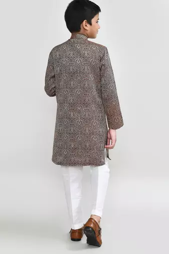 Kids boy maroon imported jacquard straight kurta pant set