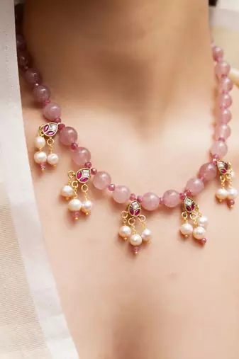 gold plated pink stone necklace