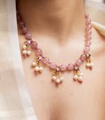 gold plated pink stone necklace