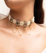 Gold plated kundan pearl choker necklace set