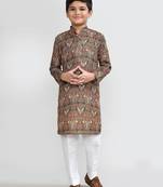 Kids boy Brown cotton straight kurta pant set