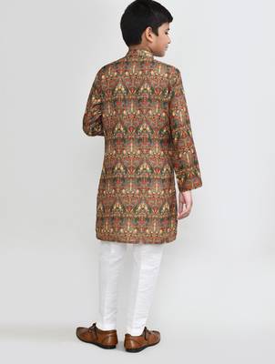 Kids boy Brown cotton straight kurta pant set 2