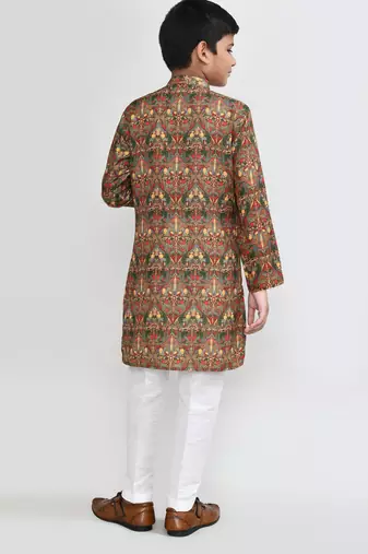 Kids boy Brown cotton straight kurta pant set