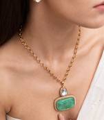 Gold plated green kundan necklace set