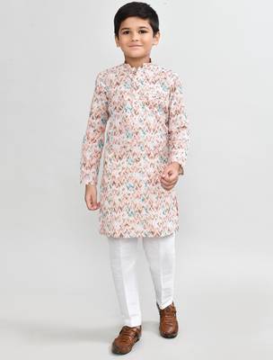 Kids boy multicolour cotton straight kurta pant set 1