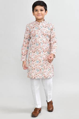 Kids boy multicolour cotton straight kurta pant set