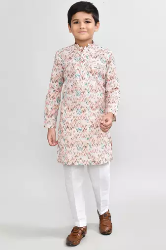 Kids boy multicolour cotton straight kurta pant set