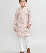 Kids boy multicolour cotton straight kurta pant set