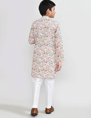 Kids boy multicolour cotton straight kurta pant set 2