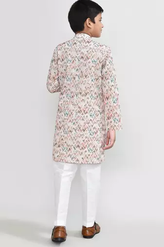 Kids boy multicolour cotton straight kurta pant set