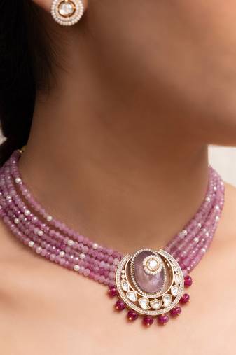 Rose gold plated kundan necklace set