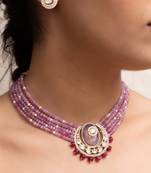 Rose gold plated kundan necklace set