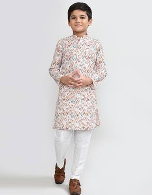 Kids boy multicolour cotton straight kurta pant set 3
