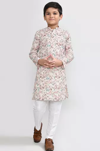 Kids boy multicolour cotton straight kurta pant set