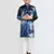 Kids boy teal blue velvet straight kurta pant set