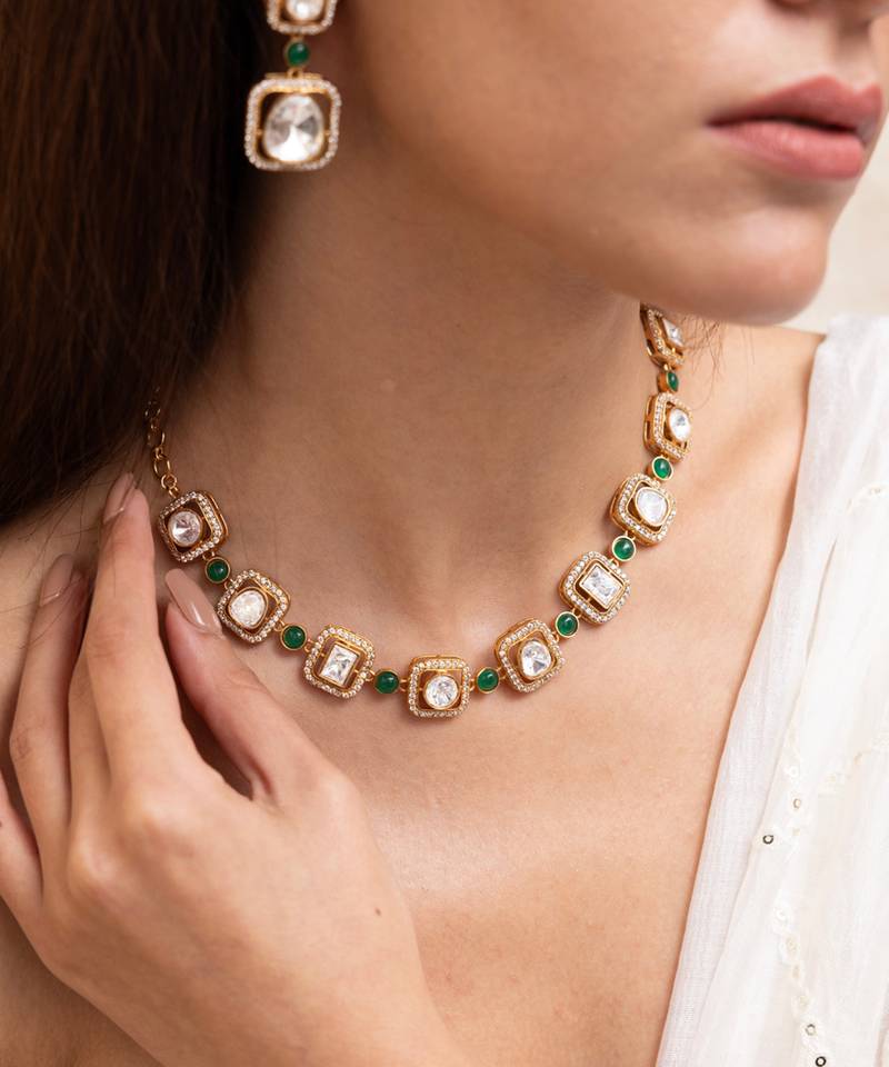 Gold plated kundan necklace set