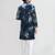 Kids boy teal blue velvet straight kurta pant set