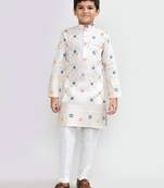 Kids boy off white silk straight kurta pant set