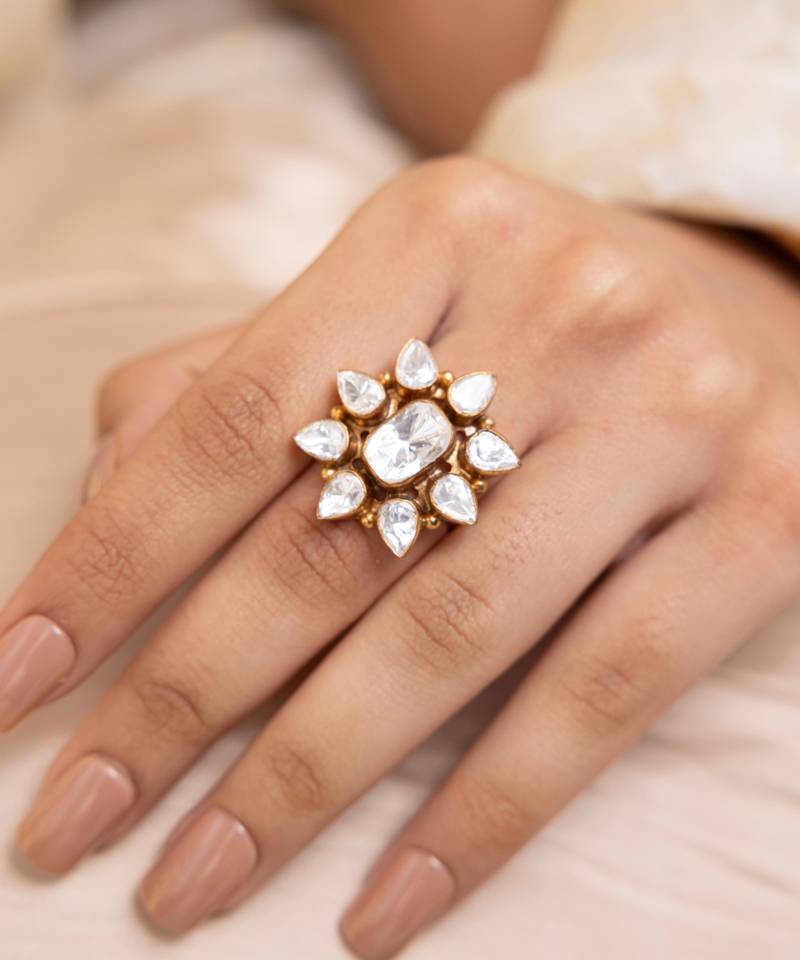 Gold plated kundan ring