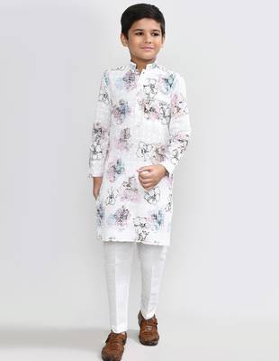 Kids boy white cotton straight kurta pant set 1