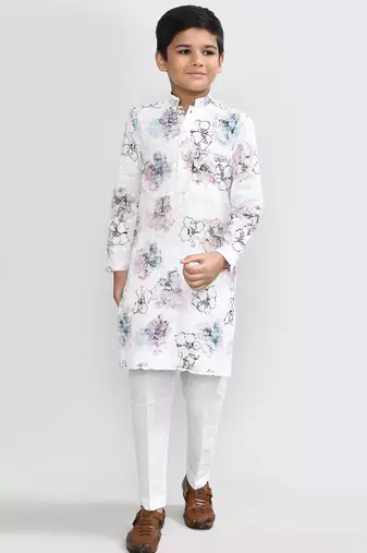 Kids boy white cotton straight kurta pant set